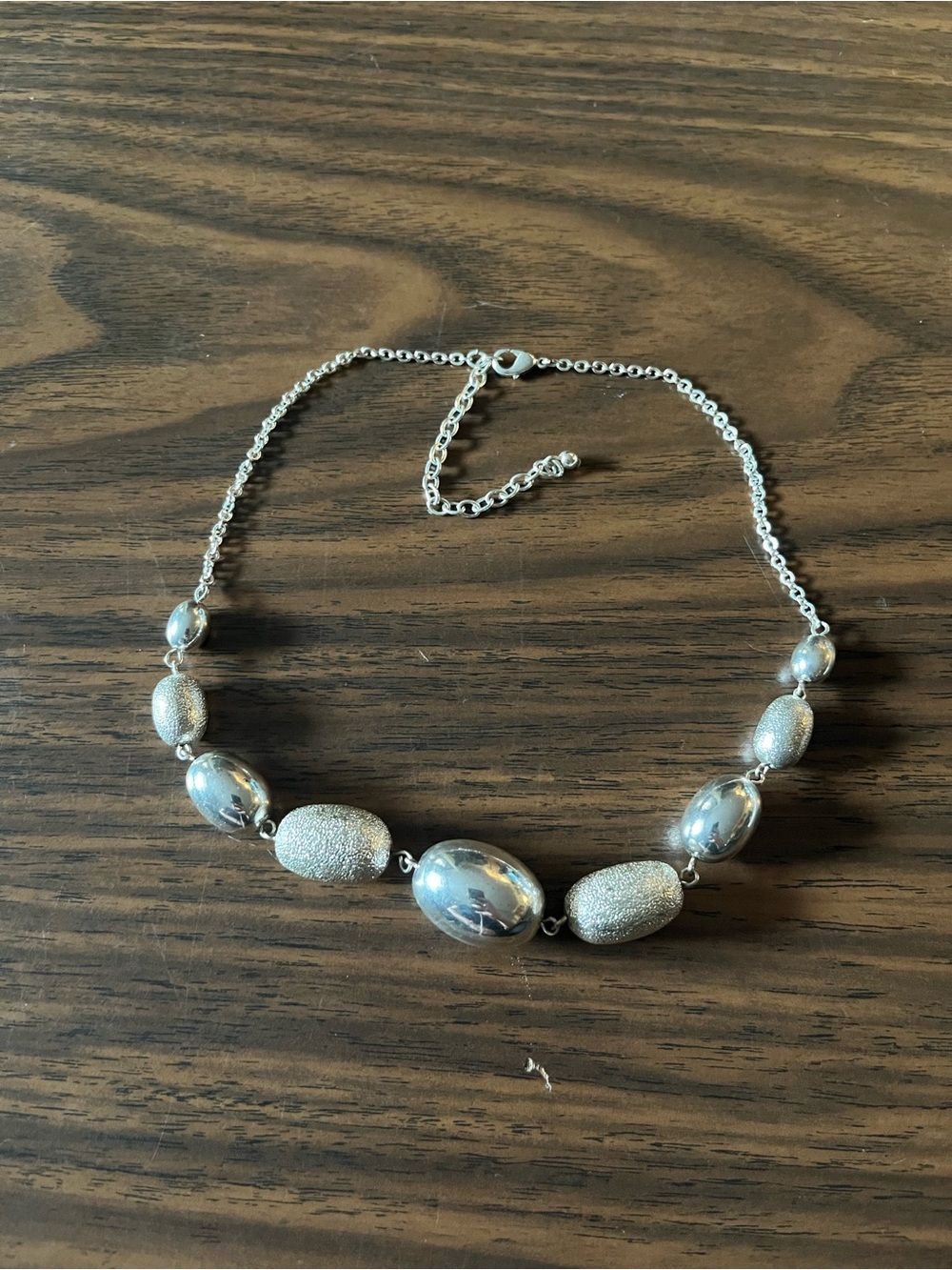 Futuristic Vintage Chrome Look Collar Necklace with Chunky Silver Beads